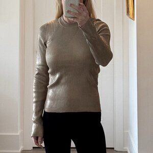 SportMax MaxMara Gold Metallic Ribbed Bodycon Top – Long Sleeve | XS/S